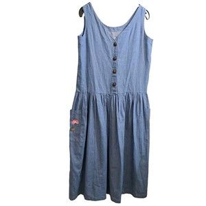 Leisurewear Adonna S Denim Maxi Dress Sleeveless Embroidered Summer Spring Blue